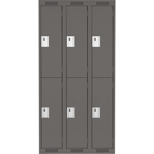 Clean Line Lockers, 2 -tier, Bank of 3, 36" x 18" x 72", Steel, Charcoal, Rivet (Assembled) Groupe Belzile Dickner