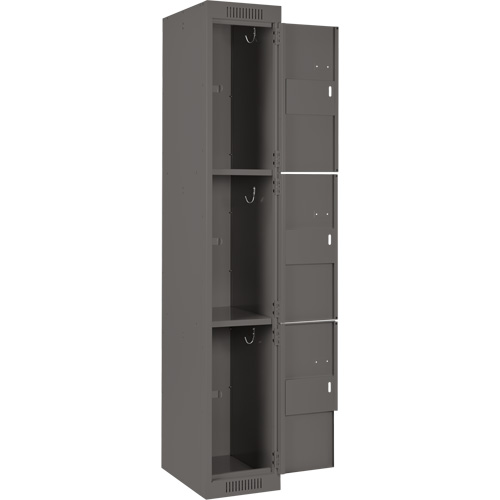 Clean Line Lockers, 3 -tier, Bank of 4, 48" x 18" x 72", Steel, Charcoal, Rivet (Assembled) Groupe Belzile Dickner