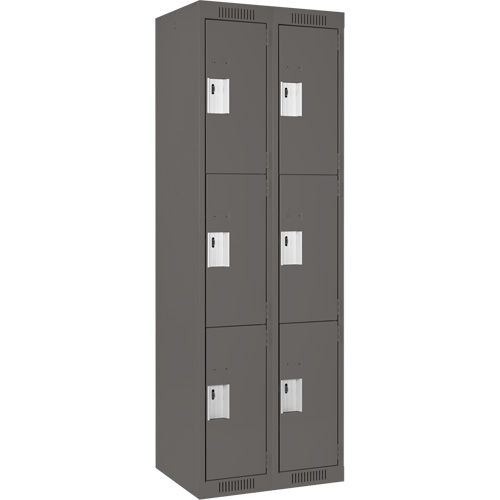 Clean Line Lockers, 3 -tier, Bank of 2, 24" x 18" x 72", Steel, Charcoal, Rivet (Assembled) Groupe Belzile Dickner