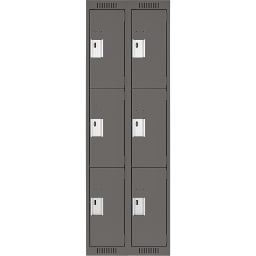 Clean Line Lockers, 3 -tier, Bank of 2, 24" x 18" x 72", Steel, Charcoal, Rivet (Assembled) Groupe Belzile Dickner