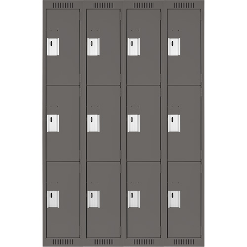 Clean Line Lockers, 3 -tier, Bank of 4, 48" x 18" x 72", Steel, Charcoal, Rivet (Assembled) Groupe Belzile Dickner