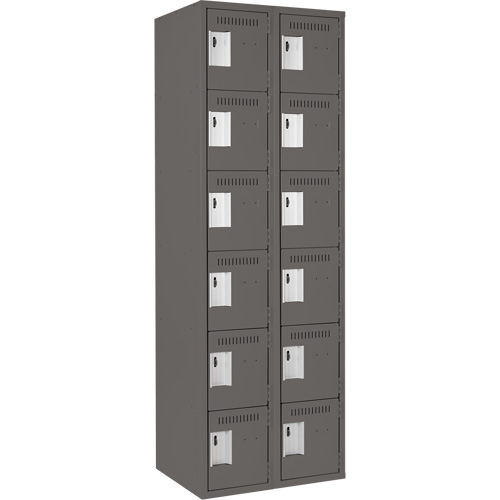 Clean Line Lockerette, 6 -tier, Bank of 2, 24" x 18" x 72", Steel, Charcoal, Rivet (Assembled) Groupe Belzile Dickner