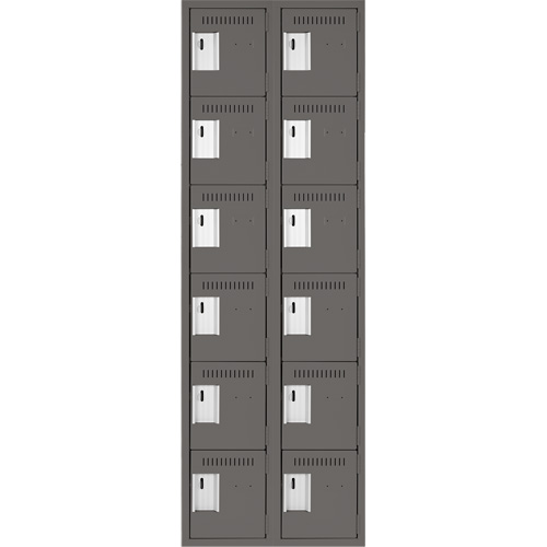 Clean Line Lockerette, 6 -tier, Bank of 2, 24" x 18" x 72", Steel, Charcoal, Rivet (Assembled) Groupe Belzile Dickner