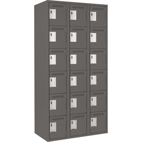 Clean Line Lockerette, 6 -tier, Bank of 3, 36" x 18" x 72", Steel, Charcoal, Rivet (Assembled) Groupe Belzile Dickner