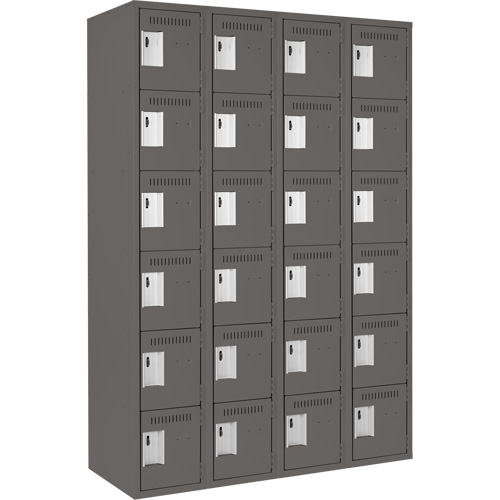 Clean Line Lockerette, 6 -tier, Bank of 4, 48" x 18" x 72", Steel, Charcoal, Rivet (Assembled) Groupe Belzile Dickner