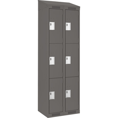 Clean Line Lockers, 3 -tier, Bank of 2, 24" x 18" x 78", Steel, Charcoal, Rivet (Assembled) Groupe Belzile Dickner