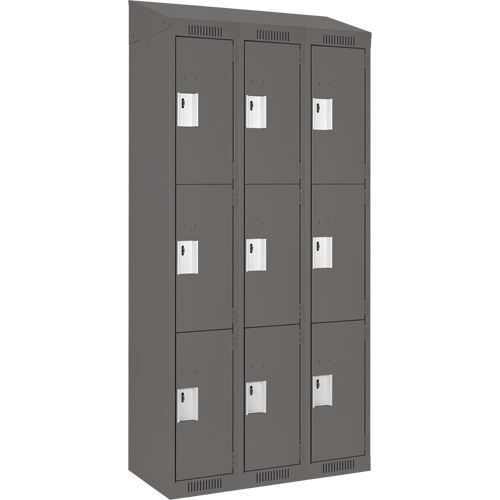 Clean Line Lockers, 3 -tier, Bank of 3, 36" x 18" x 78", Steel, Charcoal, Rivet (Assembled) Groupe Belzile Dickner