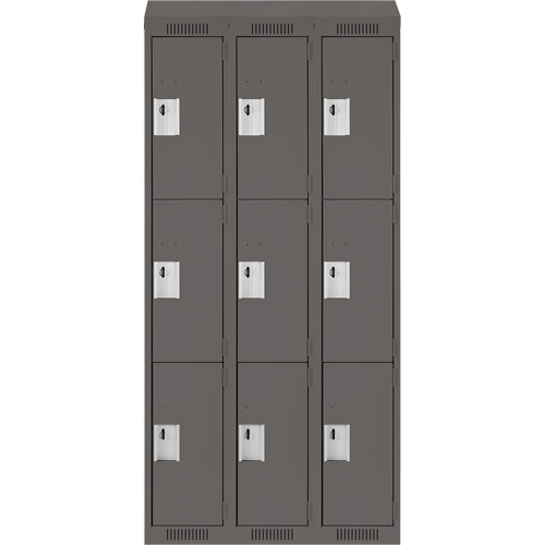 Clean Line Lockers, 3 -tier, Bank of 3, 36" x 18" x 78", Steel, Charcoal, Rivet (Assembled) Groupe Belzile Dickner
