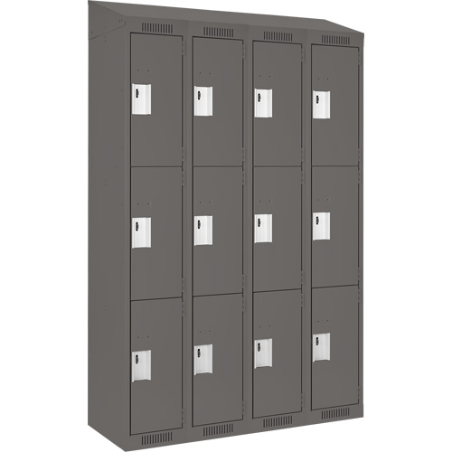 Clean Line Lockers, 3 -tier, Bank of 4, 48" x 18" x 78", Steel, Charcoal, Rivet (Assembled) Groupe Belzile Dickner