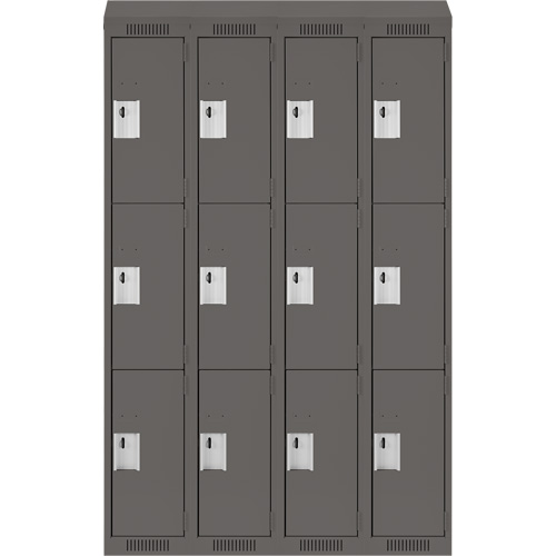 Clean Line Lockers, 3 -tier, Bank of 4, 48" x 18" x 78", Steel, Charcoal, Rivet (Assembled) Groupe Belzile Dickner