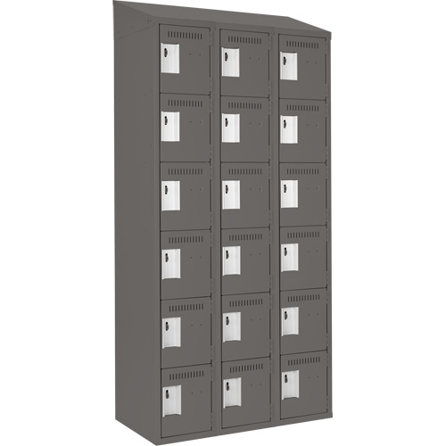 Clean Line Lockerette, 6 -tier, Bank of 3, 36" x 18" x 78", Steel, Charcoal, Rivet (Assembled) Groupe Belzile Dickner