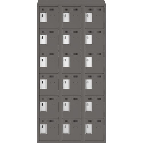 Clean Line Lockerette, 6 -tier, Bank of 3, 36" x 18" x 78", Steel, Charcoal, Rivet (Assembled) Groupe Belzile Dickner