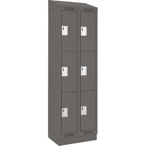 Clean Line Lockers, 3 -tier, Bank of 2, 24" x 18" x 82", Steel, Charcoal, Rivet (Assembled) Groupe Belzile Dickner