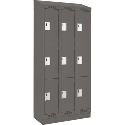 Clean Line Lockers, 3 -tier, Bank of 3, 36" x 18" x 82", Steel, Charcoal, Rivet (Assembled) Groupe Belzile Dickner