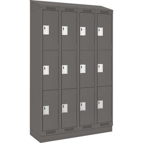 Clean Line Lockers, 3 -tier, Bank of 4, 48" x 18" x 82", Steel, Charcoal, Rivet (Assembled) Groupe Belzile Dickner