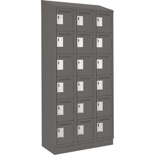 Clean Line Lockerette, 6 -tier, Bank of 3, 36" x 18" x 82", Steel, Charcoal, Rivet (Assembled) Groupe Belzile Dickner