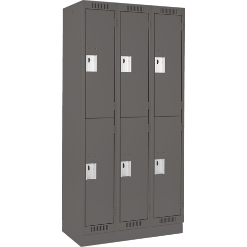 Clean Line Lockers, 2 -tier, Bank of 3, 36" x 18" x 76", Steel, Charcoal, Rivet (Assembled) Groupe Belzile Dickner
