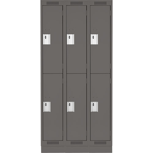 Clean Line Lockers, 2 -tier, Bank of 3, 36" x 18" x 76", Steel, Charcoal, Rivet (Assembled) Groupe Belzile Dickner