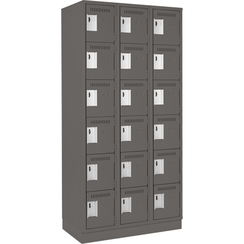 Clean Line Lockerette, 6 -tier, Bank of 3, 36" x 18" x 76", Steel, Charcoal, Rivet (Assembled) Groupe Belzile Dickner
