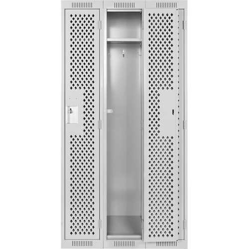Clean Line Lockers, Bank of 3, 36" x 15" x 72", Steel, Grey, Rivet (Assembled), Perforated Groupe Belzile Dickner