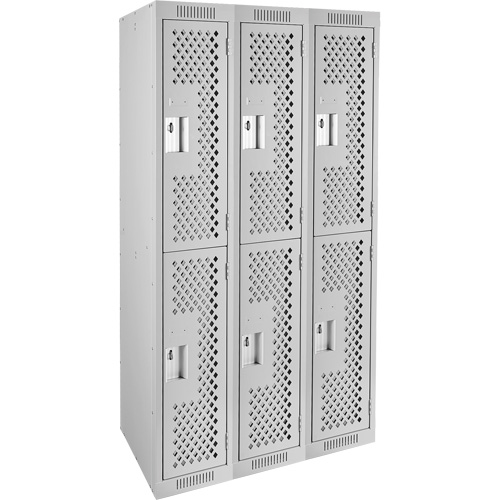 Clean Line Lockers, 2 -tier, Bank of 3, 36" x 12" x 72", Steel, Grey, Rivet (Assembled), Perforated Groupe Belzile Dickner