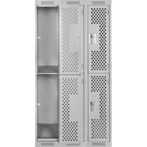Clean Line Lockers, 2 -tier, Bank of 3, 36" x 12" x 72", Steel, Grey, Rivet (Assembled), Perforated Groupe Belzile Dickner