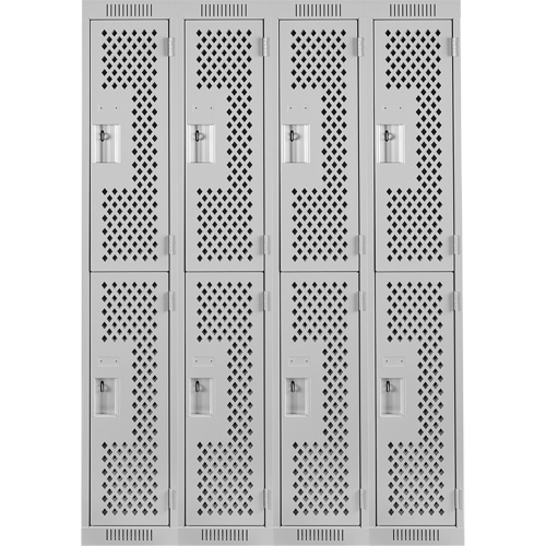 Clean Line Lockers, 2 -tier, Bank of 4, 48" x 12" x 72", Steel, Grey, Rivet (Assembled), Perforated Groupe Belzile Dickner