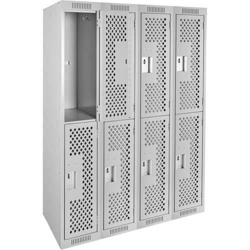 Clean Line Lockers, 2 -tier, Bank of 4, 48" x 12" x 72", Steel, Grey, Rivet (Assembled), Perforated Groupe Belzile Dickner