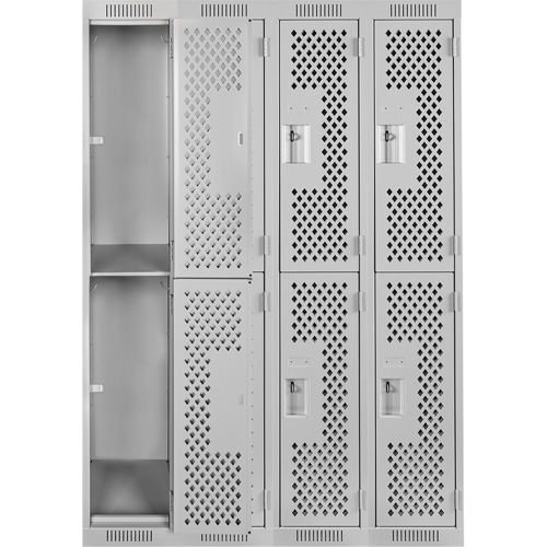 Clean Line Lockers, 2 -tier, Bank of 4, 48" x 12" x 72", Steel, Grey, Rivet (Assembled), Perforated Groupe Belzile Dickner