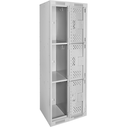 Clean Line Lockers, 3 -tier, Bank of 2, 24" x 12" x 72", Steel, Grey, Rivet (Assembled), Perforated Groupe Belzile Dickner