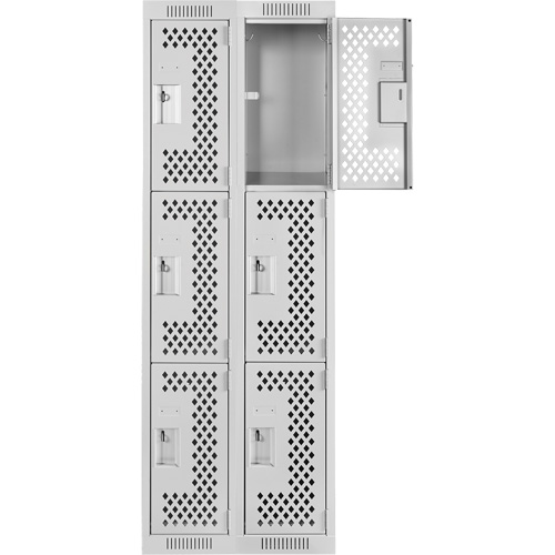 Clean Line Lockers, 3 -tier, Bank of 2, 24" x 12" x 72", Steel, Grey, Rivet (Assembled), Perforated Groupe Belzile Dickner