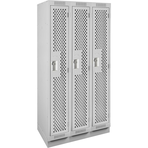 Clean Line Lockers, Bank of 3, 36" x 15" x 76", Steel, Grey, Rivet (Assembled), Perforated Groupe Belzile Dickner