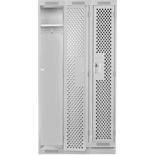Clean Line Lockers, Bank of 3, 36" x 15" x 76", Steel, Grey, Rivet (Assembled), Perforated Groupe Belzile Dickner