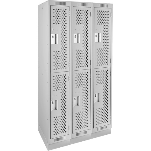 Casiers Clean Line, 2 niveaux, Bloc de 3, 36" x 18" x 76", Acier, Gris, Rivet (assembl&eacute;), Perfor&eacute; Groupe Belzile Dickner