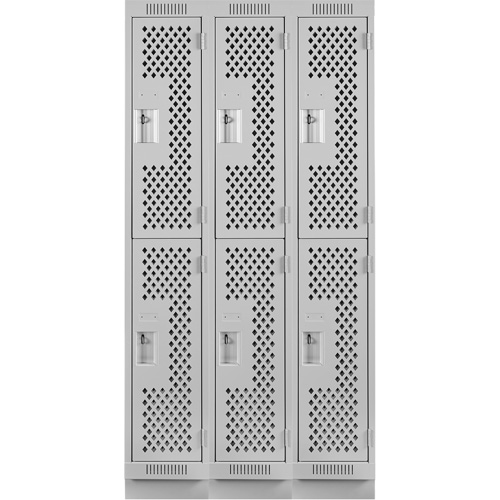 Casiers Clean Line, 2 niveaux, Bloc de 3, 36" x 18" x 76", Acier, Gris, Rivet (assembl&eacute;), Perfor&eacute; Groupe Belzile Dickner