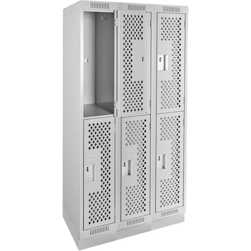 Casiers Clean Line, 2 niveaux, Bloc de 3, 36" x 18" x 76", Acier, Gris, Rivet (assembl&eacute;), Perfor&eacute; Groupe Belzile Dickner