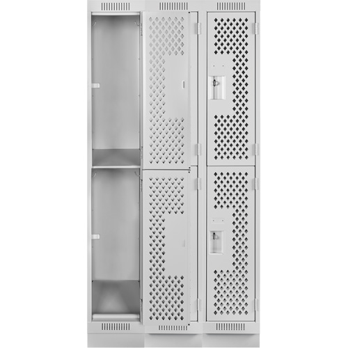 Casiers Clean Line, 2 niveaux, Bloc de 3, 36" x 18" x 76", Acier, Gris, Rivet (assembl&eacute;), Perfor&eacute; Groupe Belzile Dickner