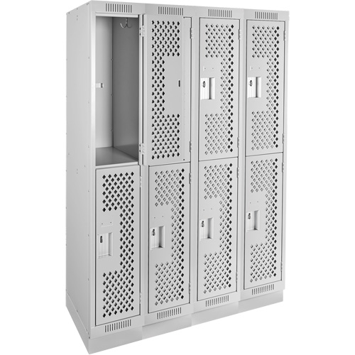 Casiers Clean Line, 2 niveaux, Bloc de 4, 48" x 18" x 76", Acier, Gris, Rivet (assembl&eacute;), Perfor&eacute; Groupe Belzile Dickner