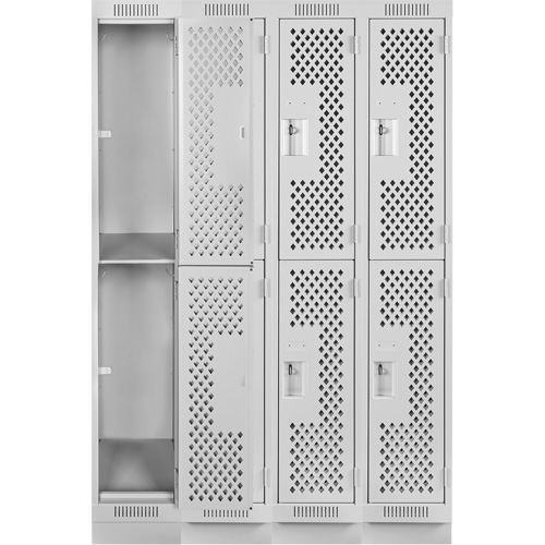 Casiers Clean Line, 2 niveaux, Bloc de 4, 48" x 18" x 76", Acier, Gris, Rivet (assembl&eacute;), Perfor&eacute; Groupe Belzile Dickner