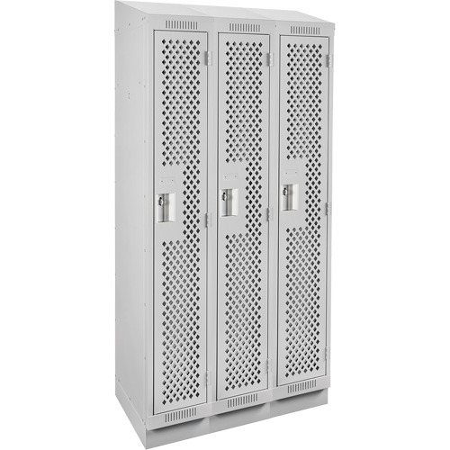 Clean Line Lockers, Bank of 3, 36" x 18" x 82", Steel, Grey, Rivet (Assembled), Perforated Groupe Belzile Dickner