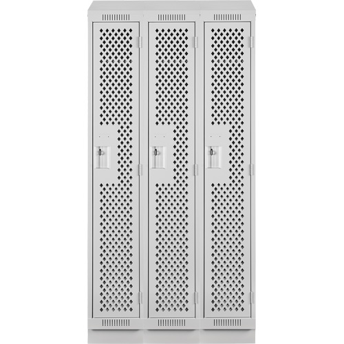 Clean Line Lockers, Bank of 3, 36" x 18" x 82", Steel, Grey, Rivet (Assembled), Perforated Groupe Belzile Dickner