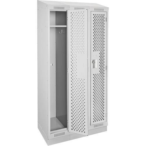 Clean Line Lockers, Bank of 3, 36" x 18" x 82", Steel, Grey, Rivet (Assembled), Perforated Groupe Belzile Dickner