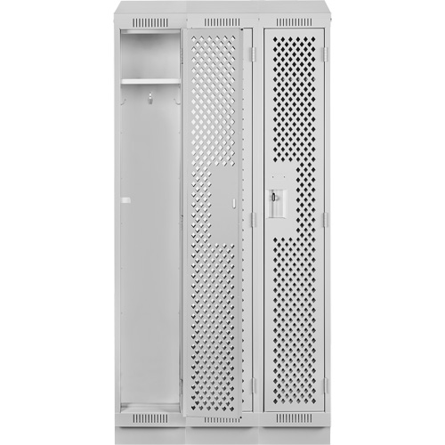 Clean Line Lockers, Bank of 3, 36" x 18" x 82", Steel, Grey, Rivet (Assembled), Perforated Groupe Belzile Dickner