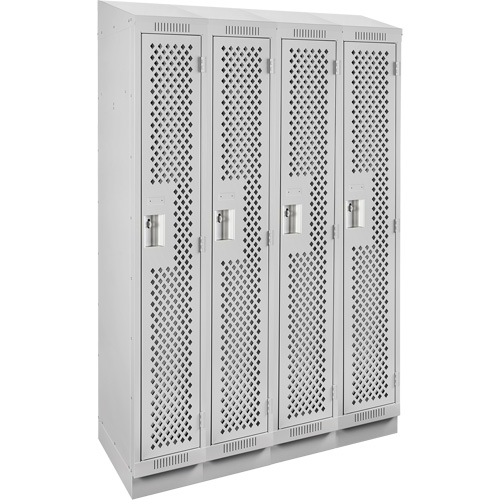 Clean Line Lockers, Bank of 4, 48" x 18" x 82", Steel, Grey, Rivet (Assembled), Perforated Groupe Belzile Dickner