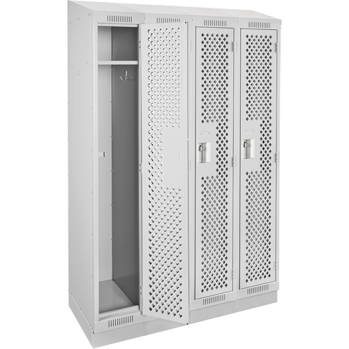 Clean Line Lockers, Bank of 4, 48" x 18" x 82", Steel, Grey, Rivet (Assembled), Perforated Groupe Belzile Dickner