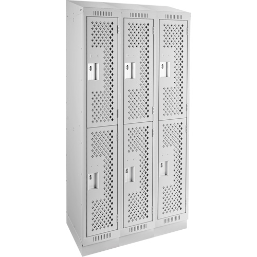 Clean Line Lockers, 2 -tier, Bank of 3, 36" x 15" x 82", Steel, Grey, Rivet (Assembled), Perforated Groupe Belzile Dickner