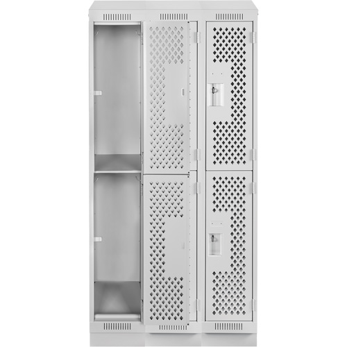 Clean Line Lockers, 2 -tier, Bank of 3, 36" x 15" x 82", Steel, Grey, Rivet (Assembled), Perforated Groupe Belzile Dickner