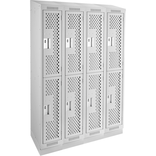 Clean Line Lockers, 2 -tier, Bank of 4, 48" x 15" x 82", Steel, Grey, Rivet (Assembled), Perforated Groupe Belzile Dickner
