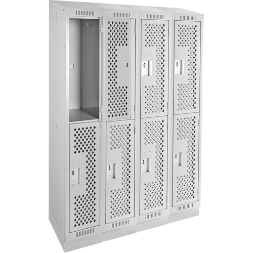 Clean Line Lockers, 2 -tier, Bank of 4, 48" x 15" x 82", Steel, Grey, Rivet (Assembled), Perforated Groupe Belzile Dickner