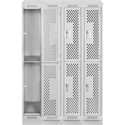 Clean Line Lockers, 2 -tier, Bank of 4, 48" x 15" x 82", Steel, Grey, Rivet (Assembled), Perforated Groupe Belzile Dickner